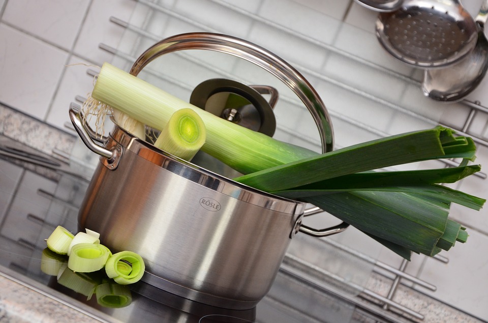 Iron pot full pf onion leaves